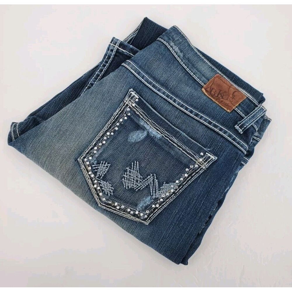 BKE Buckle Drew Bootcut Stretch Denim Blue Jeans 32X31 Distress Bling Gems